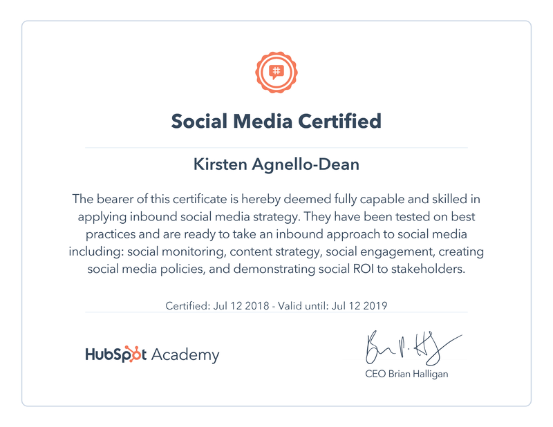 Hubspot Social Media Certified 
